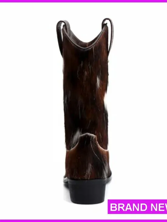 Genuine Cowhide Leather Cowboy Boots Mid-Calf Western Pull-On Festival Fashion - Picture 6 of 7